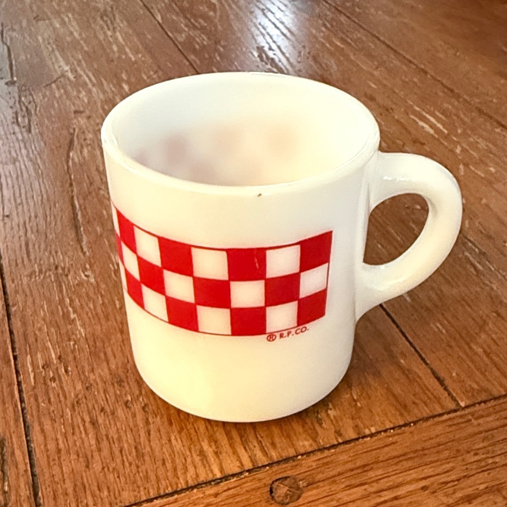 Vintage Red Checkered Milk Glass Mug